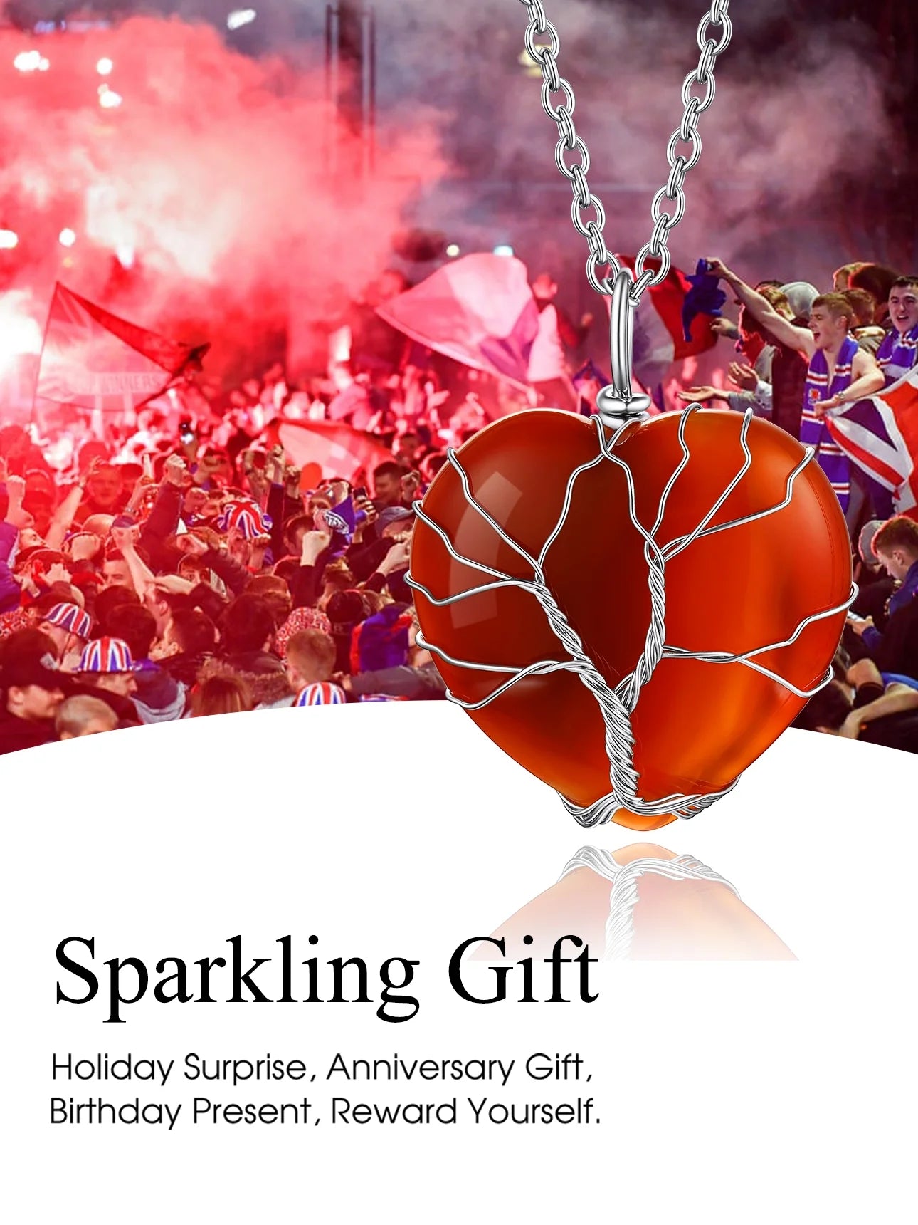 Tree of Life Heart Crystal Necklace Healing Birthstone
